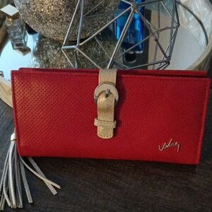 Red Women's Wallet with Gold Strap Accent
